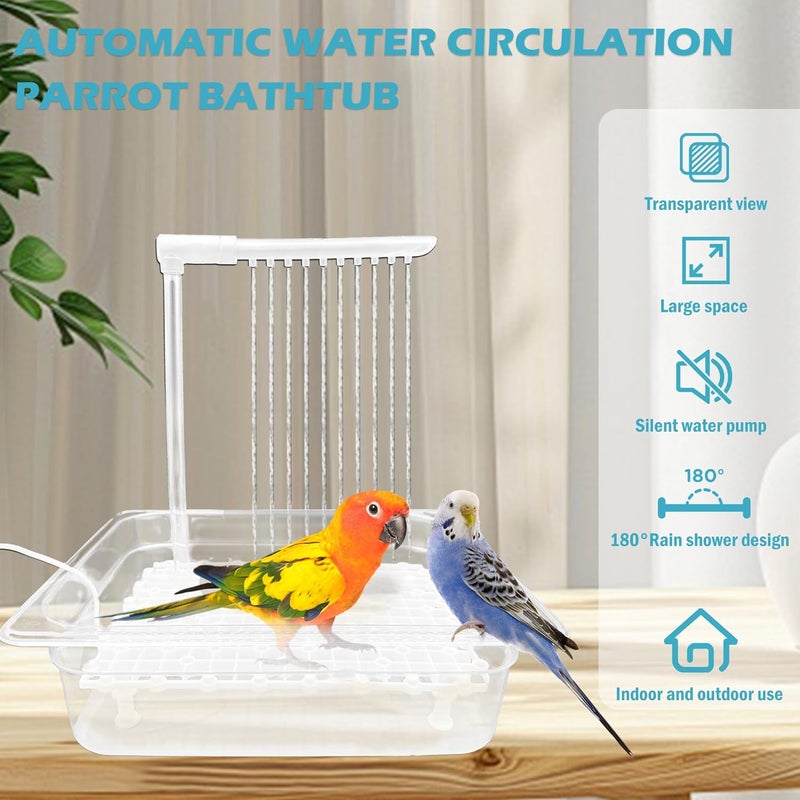 WEIYOONS Parrot Bathtub Pet Bird Bath for Cage Automatic Circulating Water Bird Shower Cockatiel African Grey Lovebird Budgies Small Medium Parakeets, Contains USB and Power Plug - Image 3